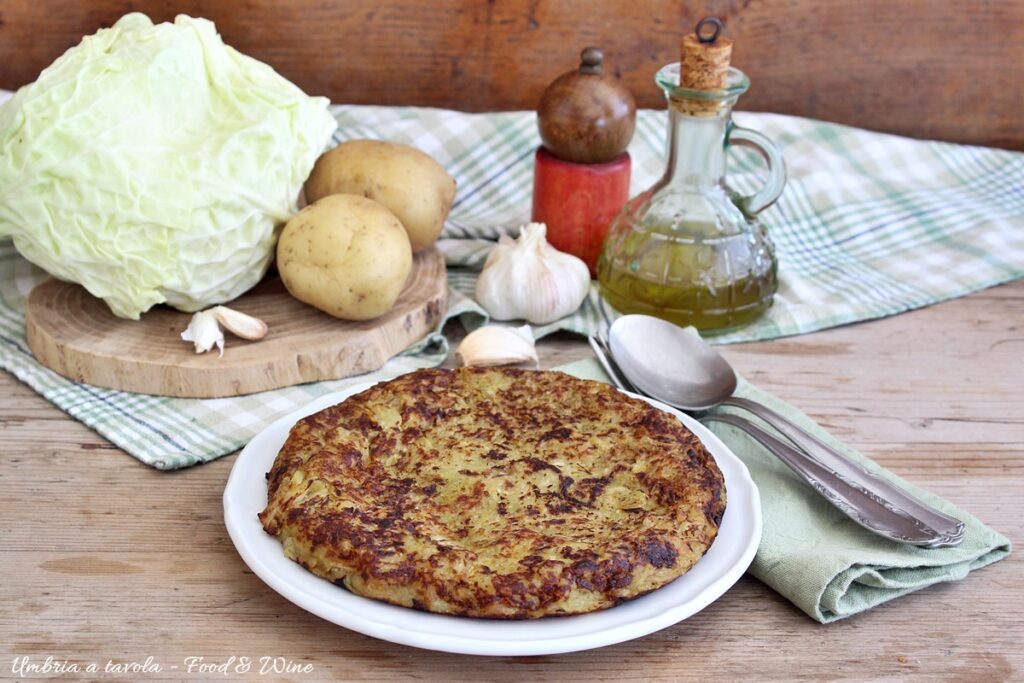tortino di patate e cavolo verza, brustego umbro, ricetta vegan